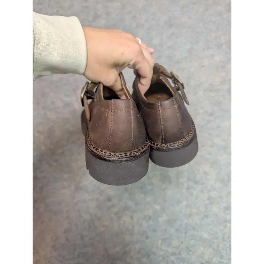 Natural Sport Brown Leather Fisherman Sandals 6.5M T-Strap Sole Massage Comfort